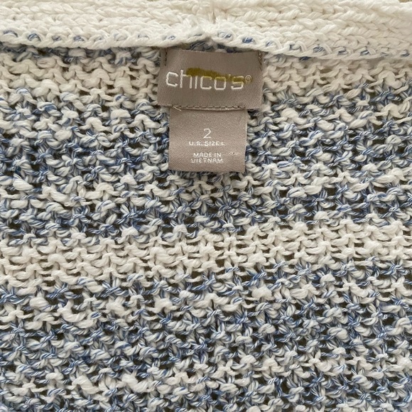 Chico’s Striped Tape Yarn V- neck pullover sweater in blue/white, size 2 cotton - Picture 3 of 8